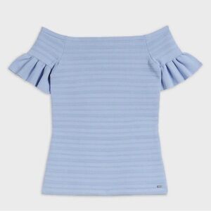 Ted Baker Misteey Bardot Frill Knitted Off Shoulder Top Size 6 US 16 Blue
